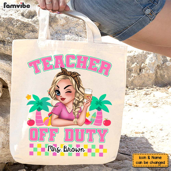 Personalized Teacher Off Duty Pretty Girl Summer Tote Bag 34052 1