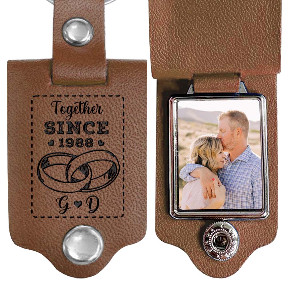 Personalized Together Since Couple Leather Photo Keychain 30269