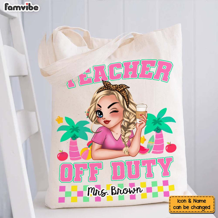 Personalized Teacher Off Duty Pretty Girl Summer Tote Bag 34052 1