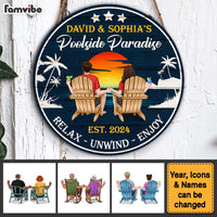 Personalized Gift For Couple Poolside Paradise Round Wood Sign 34272 thumb 1