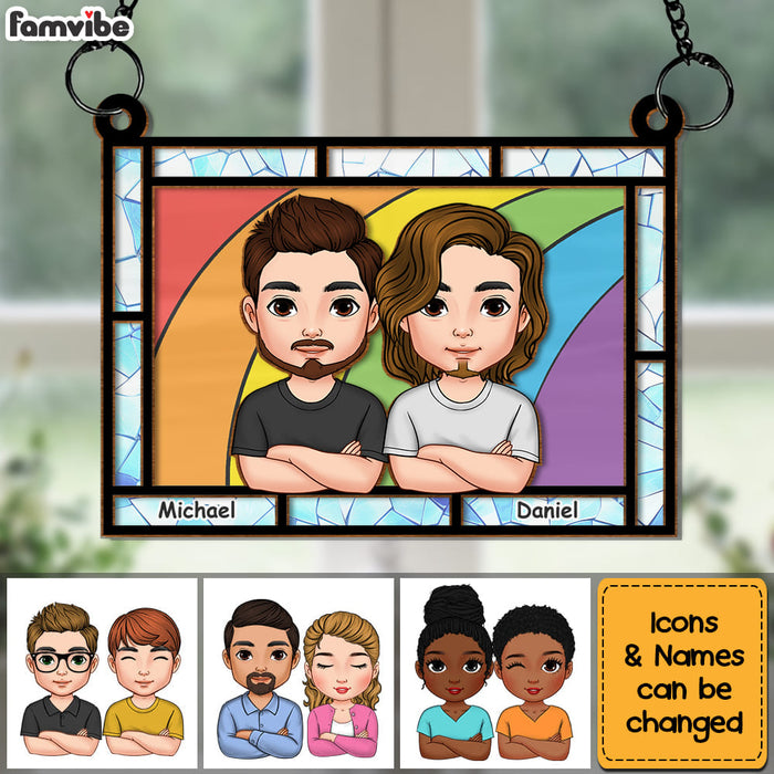 Personalized Love Is Love Rainbow Window Acrylic Mix Wood Suncatcher Ornament 34109 1