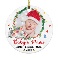 Personalized Baby Elephant First Christmas Circle Ornament NB161 95O57 thumb 1