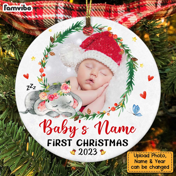 Personalized Baby Elephant First Christmas Circle Ornament NB161 95O57 1