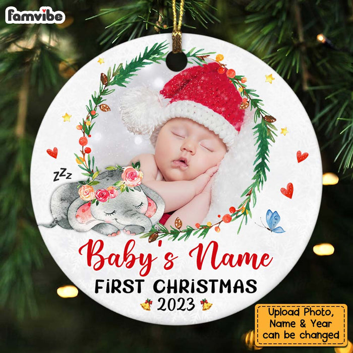 Personalized Baby Elephant First Christmas Circle Ornament NB161 95O57 1