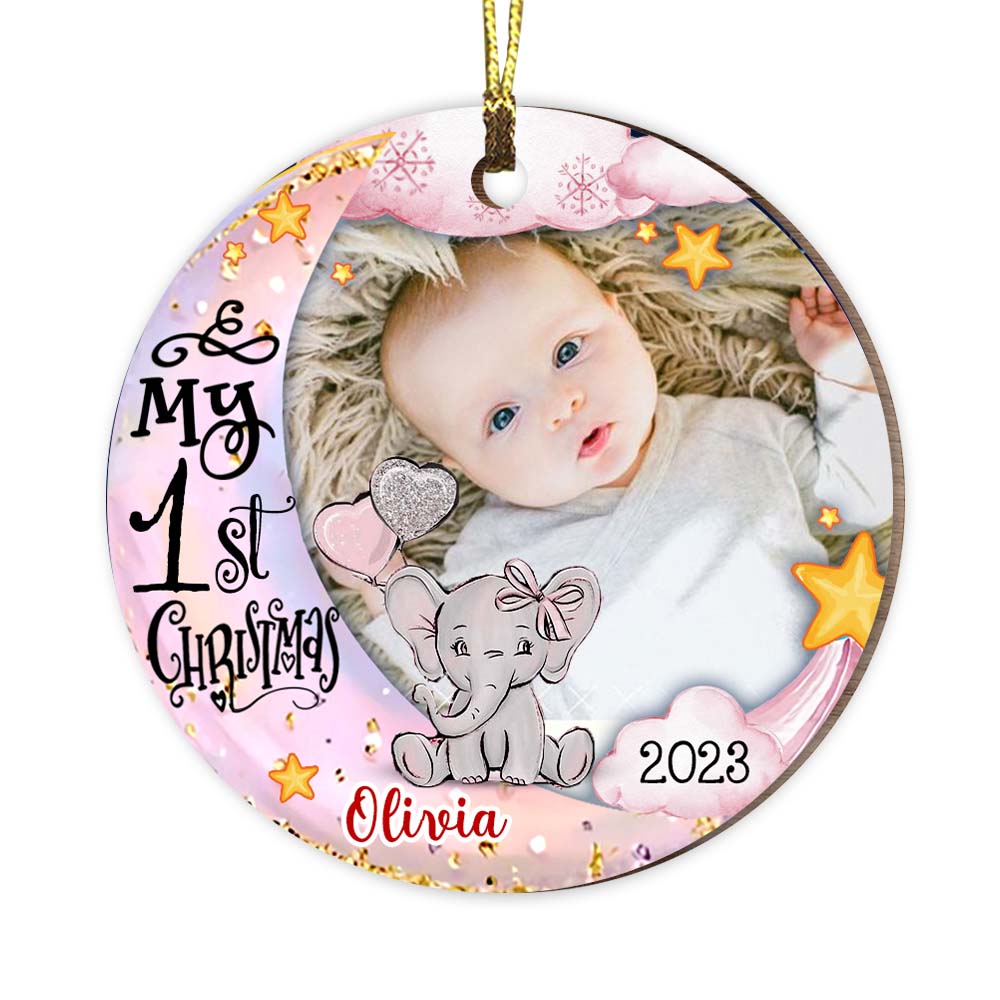 Personalized Baby's First Christmas Elephant Photo Circle Ornament NB12 23O58