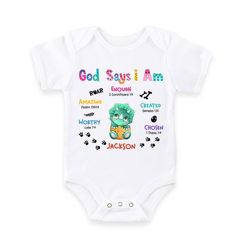 Personalized Newborn Baby Gift God Says I Am Dinosaur Baby Onesie 27583