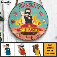 Personalized Grandpa The Grill Master Round Wood Sign 27819 thumb 1