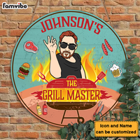 Personalized Grandpa The Grill Master Round Wood Sign 27819 thumb 1
