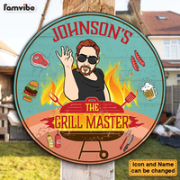 Personalized Grandpa The Grill Master Round Wood Sign 27819 thumb 1