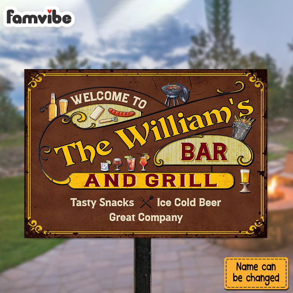 Personalized Gift For Family Backyard Bar And Grill Metal Sign 26080