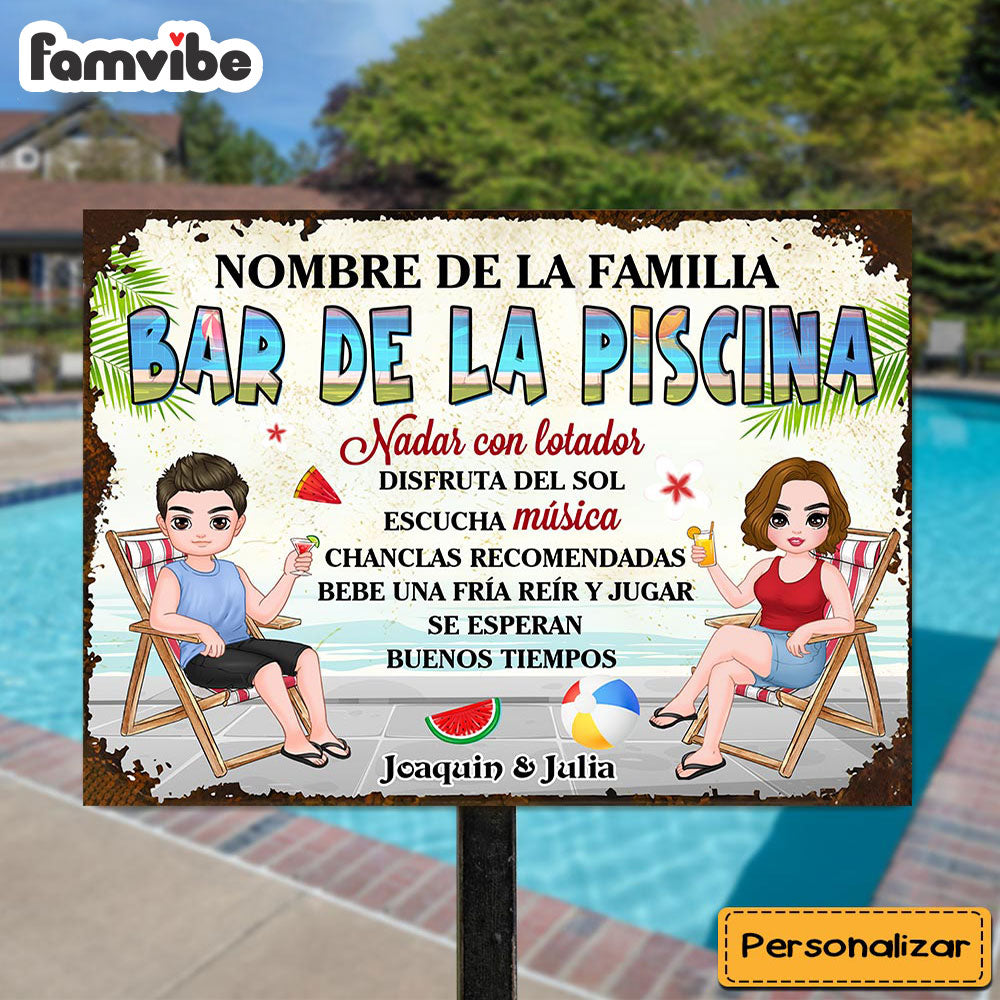 Personalized Gift For Couple Outdoor Spanish Pool Rules Metal Sign 26064
