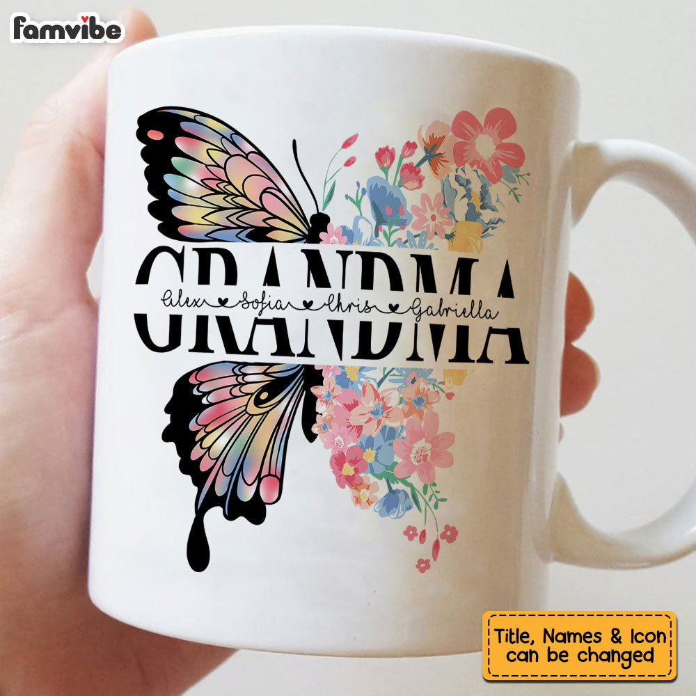 Personalized Grandma Butterfly Flowers Mug 25204