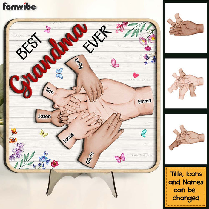 Personalized Grandma Hand With Kids 2 Layered Separate Wooden Plaque 31701 1