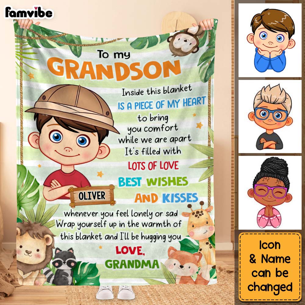 Personalized Gift For Grandson To My Grandson Jungle Animals Theme Blanket 30989