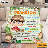 Personalized Gift For Grandson To My Grandson Jungle Animals Theme Blanket 30989 thumb 1