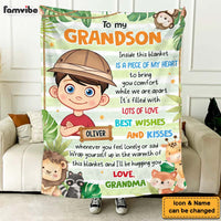 Personalized Gift For Grandson To My Grandson Jungle Animals Theme Blanket 30989 thumb 1