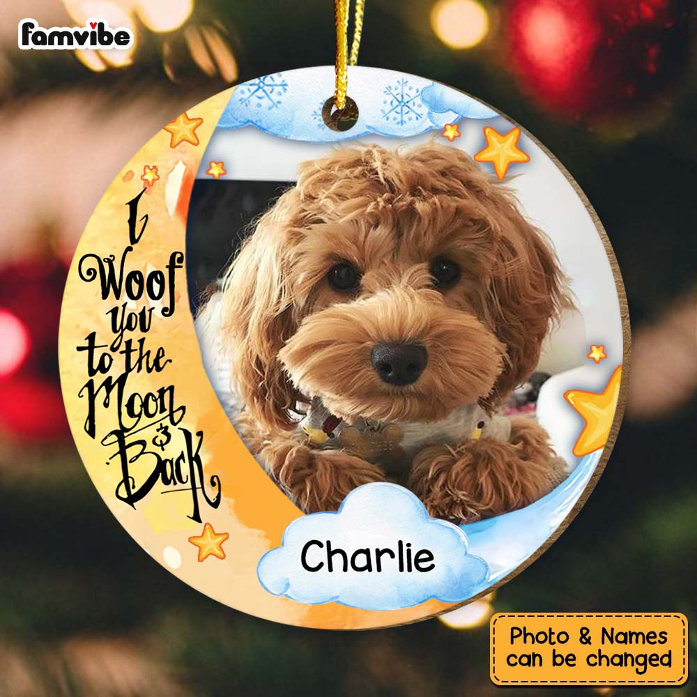 Personalized I Woof You To The Moon And Back Dog Lovers Circle Ornament 29228