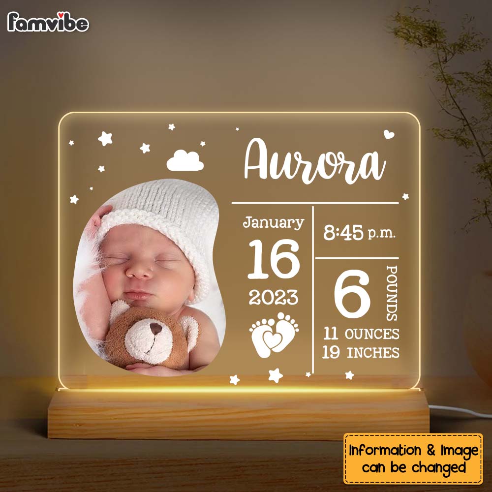 Personalized Newborn Baby Gift Upload Photo Plaque LED Lamp Night Light 27457