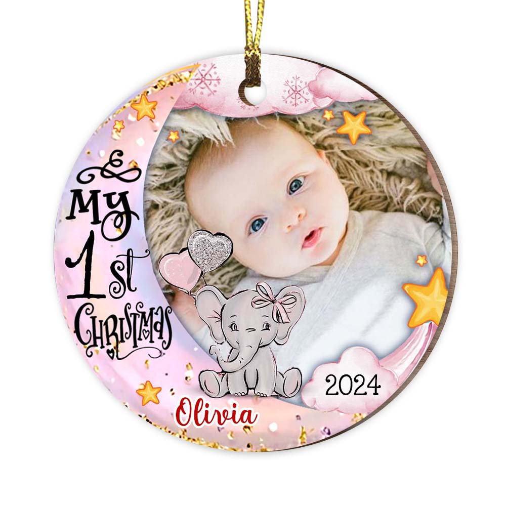 Personalized Baby's First Christmas Animal Upload Photo Circle Ornament 28629
