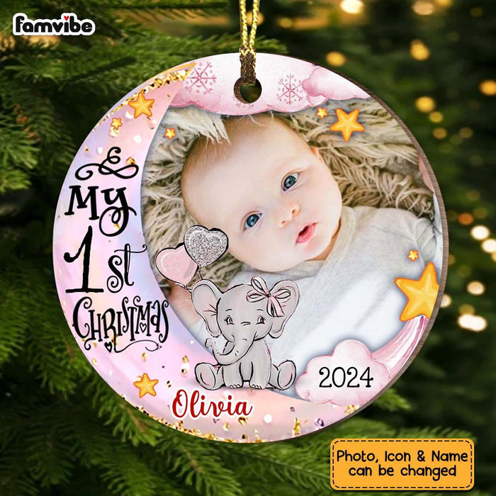Personalized Baby's First Christmas Animal Upload Photo Circle Ornament 28629 1