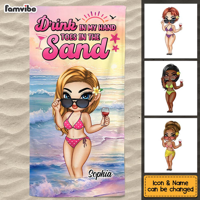 Personalized Gift For Daughter Drink In My Hand Toes In The Sand Beach Towel 34531 1