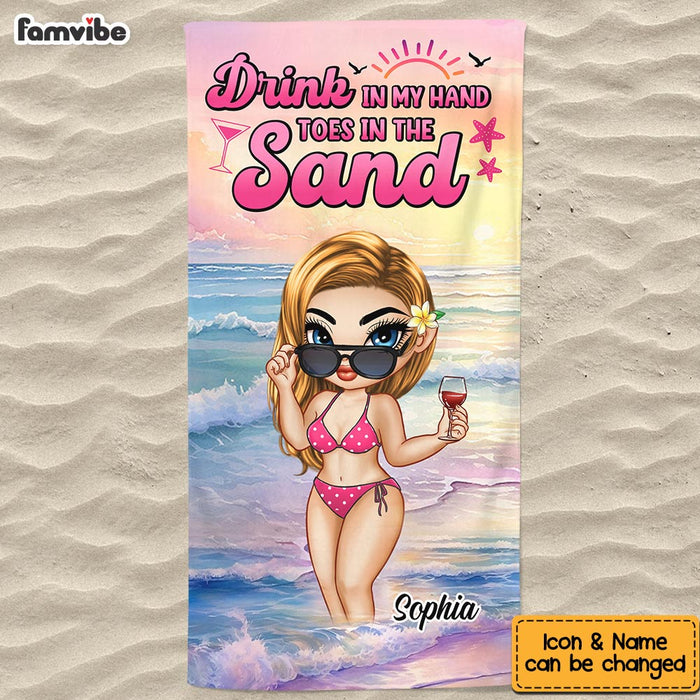 Personalized Gift For Daughter Drink In My Hand Toes In The Sand Beach Towel 34531 1