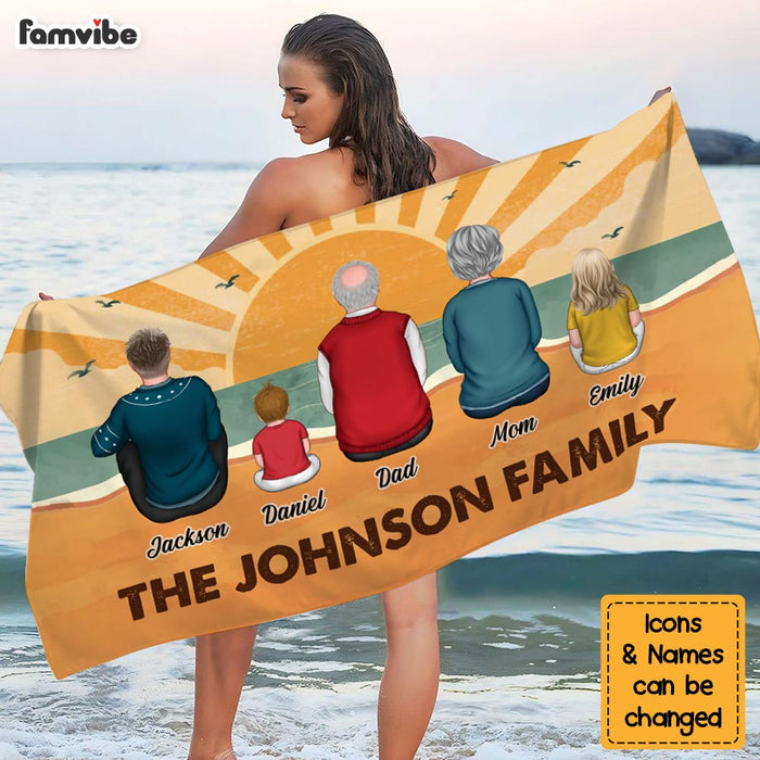 Personalized Family Sitting Summer Retro Beach Towel 34319 1