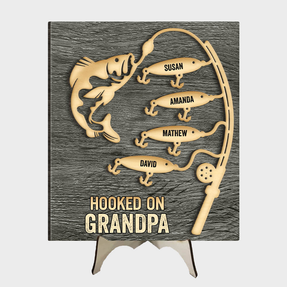 Personalized Gift For Dad Grandpa Hooked On 2 Layered Wooden Plaque 33149 Primary Mockup