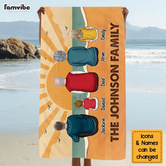 Personalized Family Sitting Summer Retro Beach Towel 34319 1