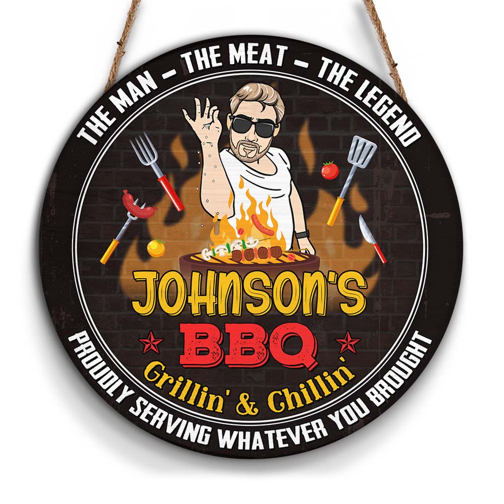 Personalized Gift For Grill Dad Grandpa Round Wood Sign 26158