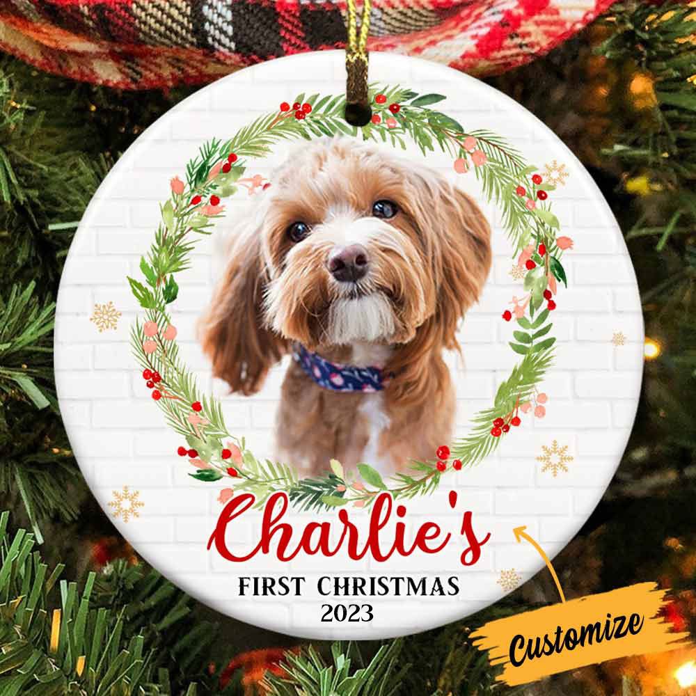 Personalized Dog Christmas Wreath Circle Ornament OB273 81O57