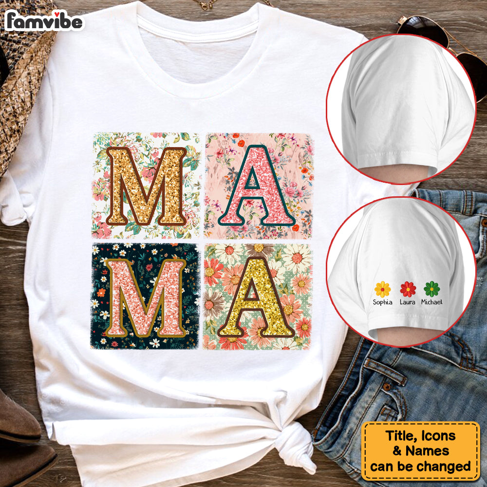 Personalized Mama Floral Sleeve Printed T-shirt 32701