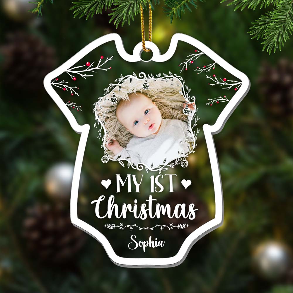Personalized  Upload Photo Baby Onesie Shape My 1st Christmas Ornament 28025