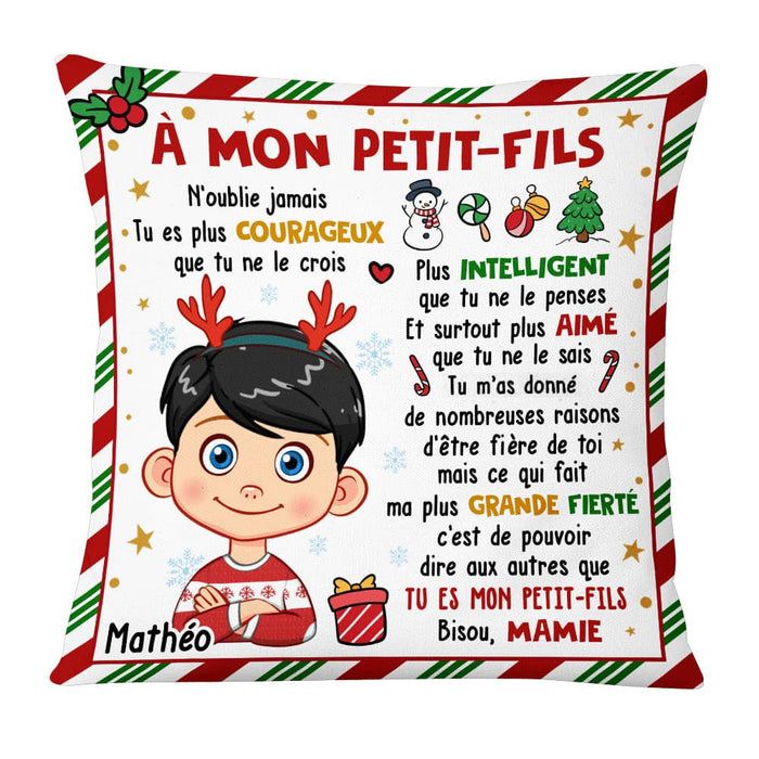 Personalized French Christmas Gift For Grandson À Mon Petit-fils Pillow 30447 1