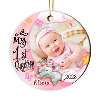 Personalized Pink Baby's First Christmas Elephant For Girl Circle Ornament OB291 58O28 thumb 1