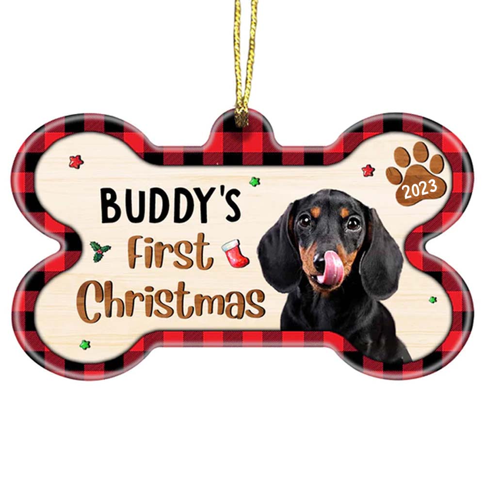 Personalized Dog Photo First Christmas Bone Ornament NB131 95O57