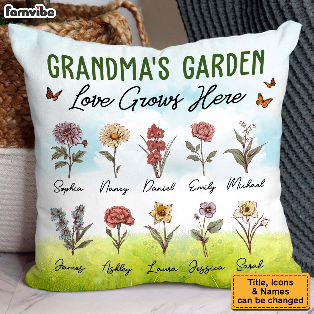 Personalized Gift For Grandma Garden Love Grow Here Pillow 31396