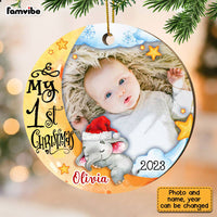 Personalized Baby's First Christmas Elephant Photo Circle Ornament OB33 23O28 thumb 1