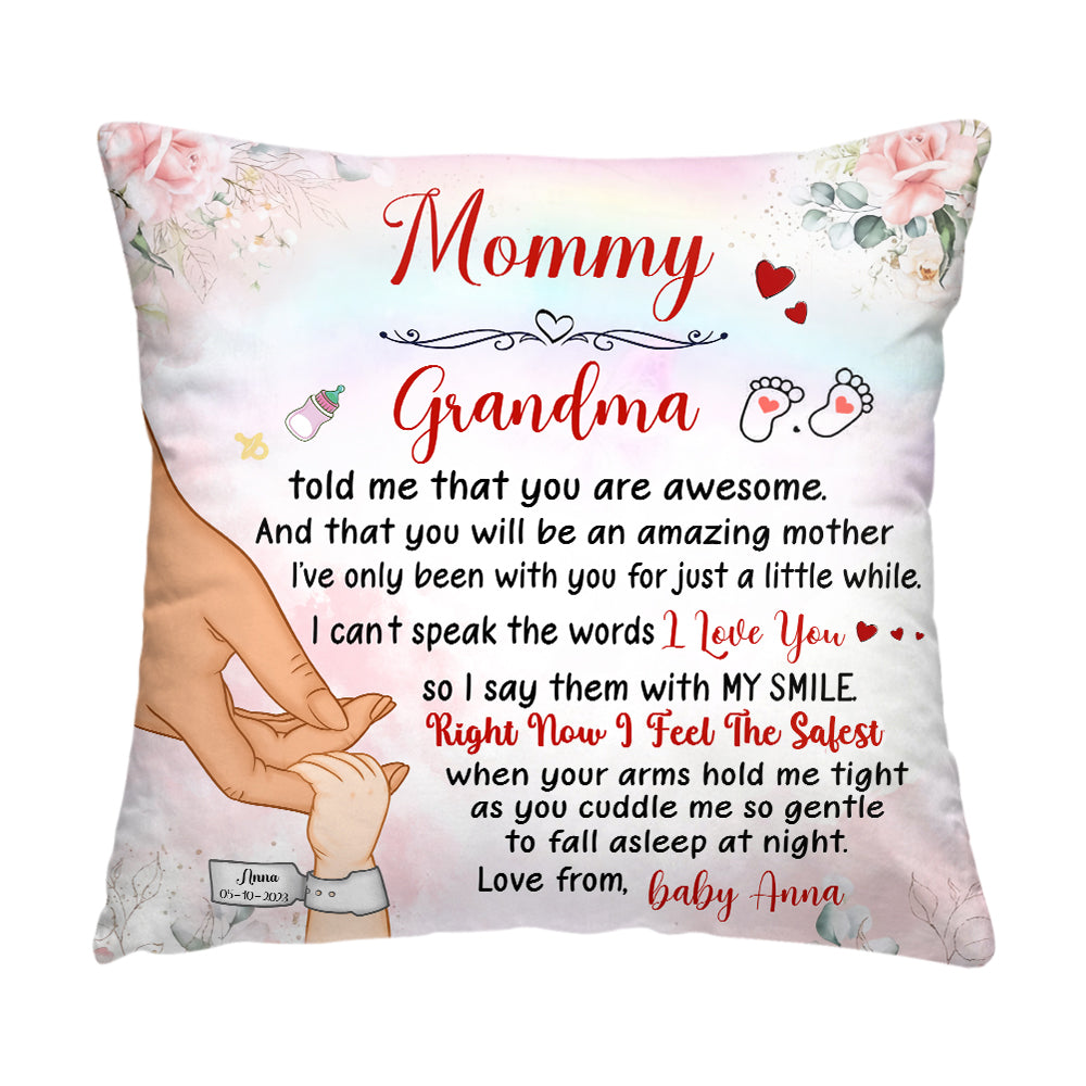 Personalized  You Are Awesome Mommy Hand Holding Baby Pillow 32412