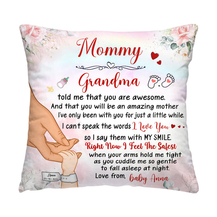 Personalized  You Are Awesome Mommy Hand Holding Baby Pillow 32412 1