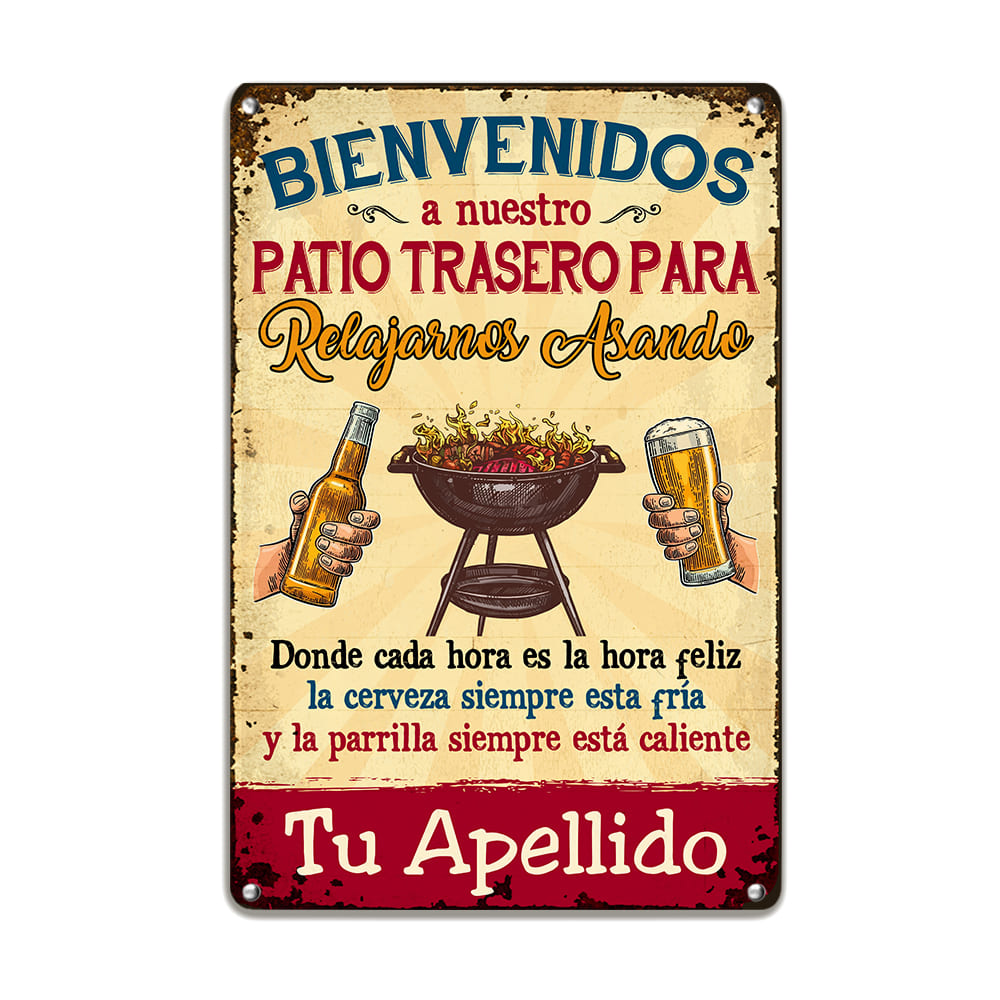 Personalized Family Backyard Spanish Patio Metal Sign DB316 95O53
