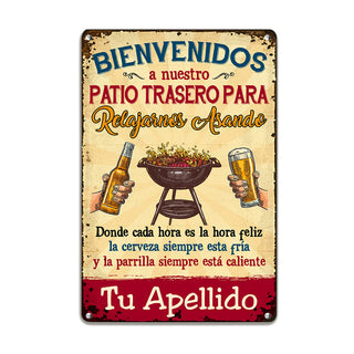 Personalized Family Backyard Spanish Patio Metal Sign DB316 95O53