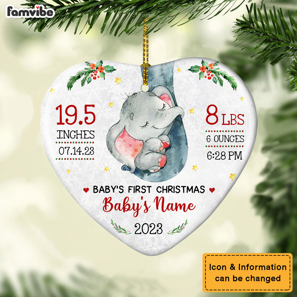 Personalized Elephant Baby First Christmas Heart Ornament AG172 67O57