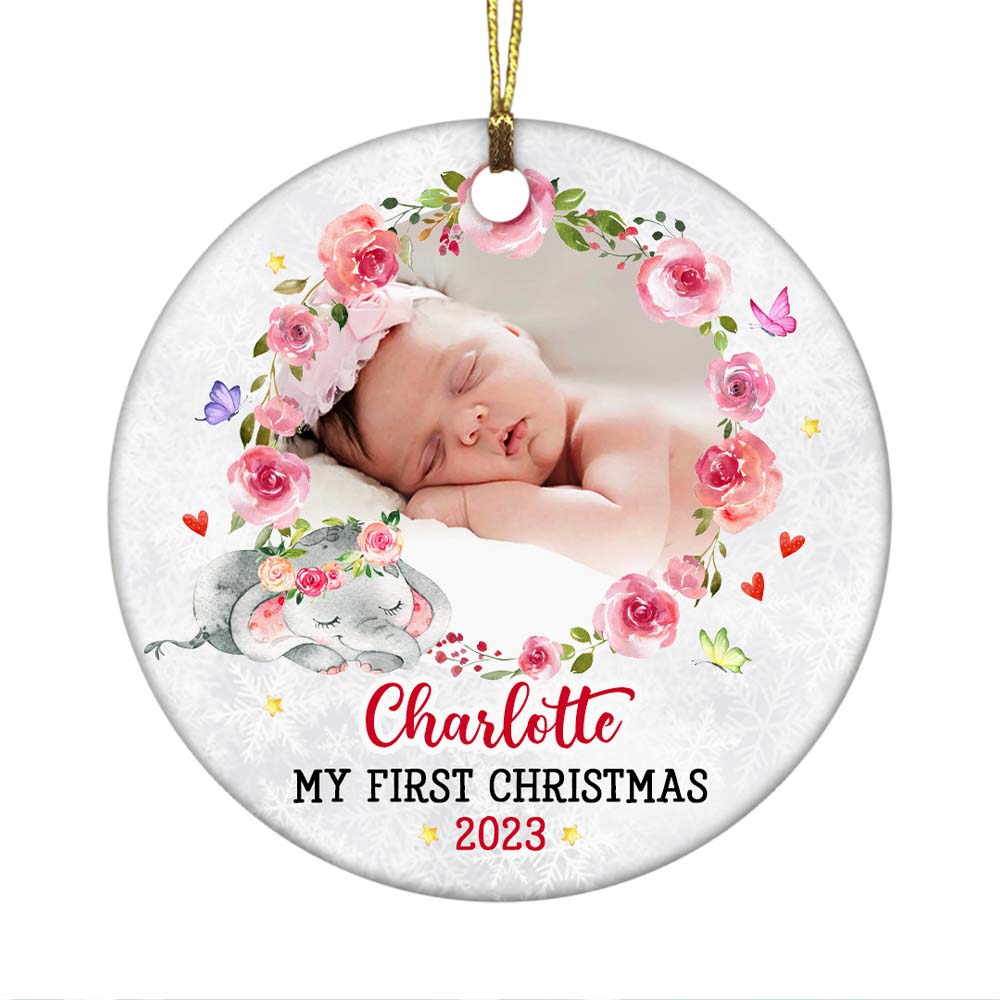Personalized Baby's First Christmas Elephant Circle Ornament OB72 30O47