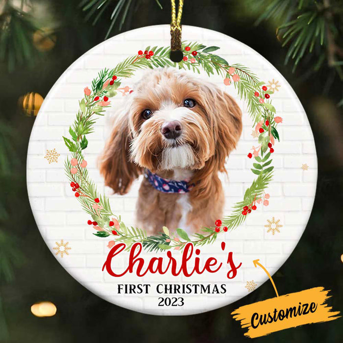 Personalized Dog Christmas Wreath Circle Ornament OB273 81O57 1