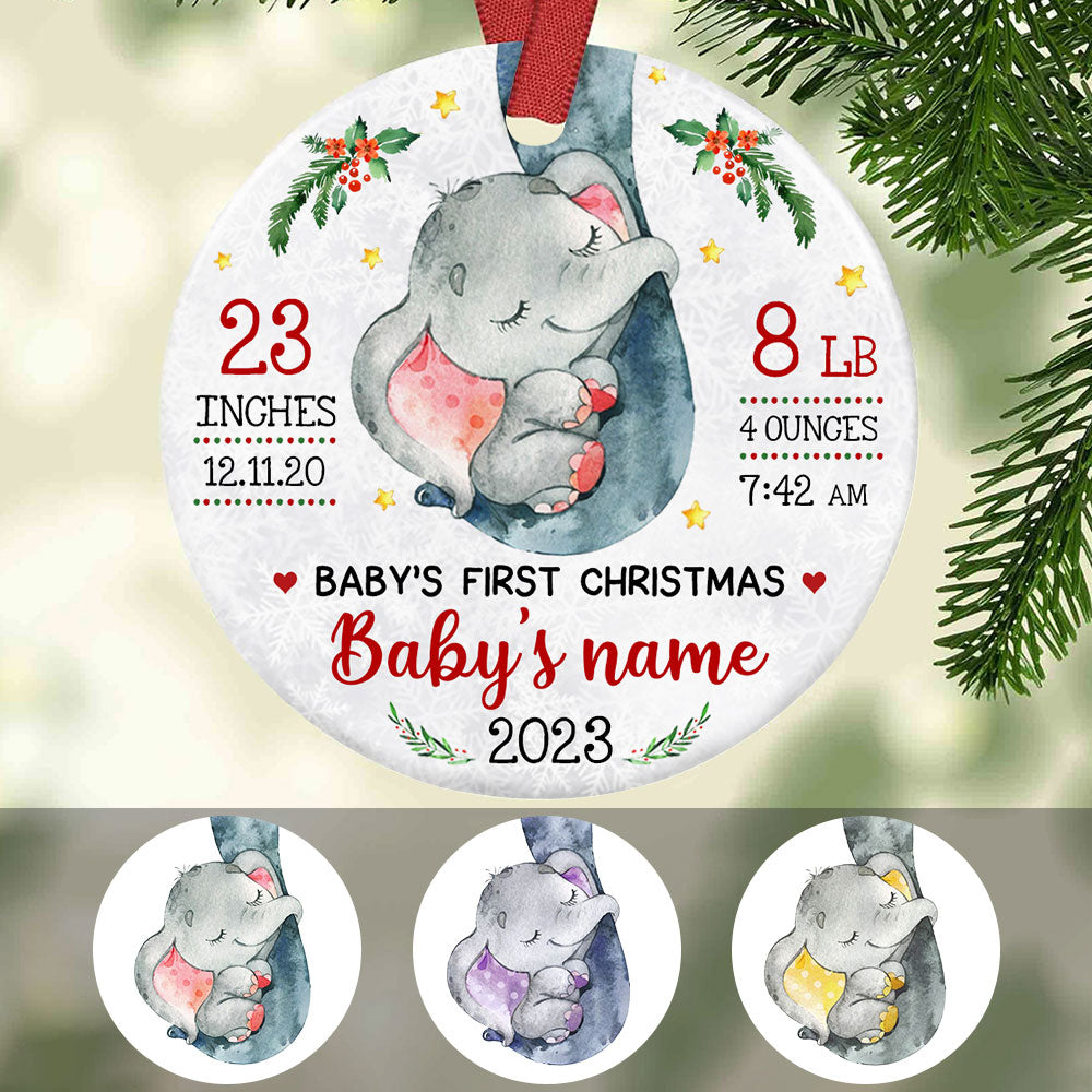 Personalized Elephant Baby First Christmas  Circle Ornament NB93 67O57
