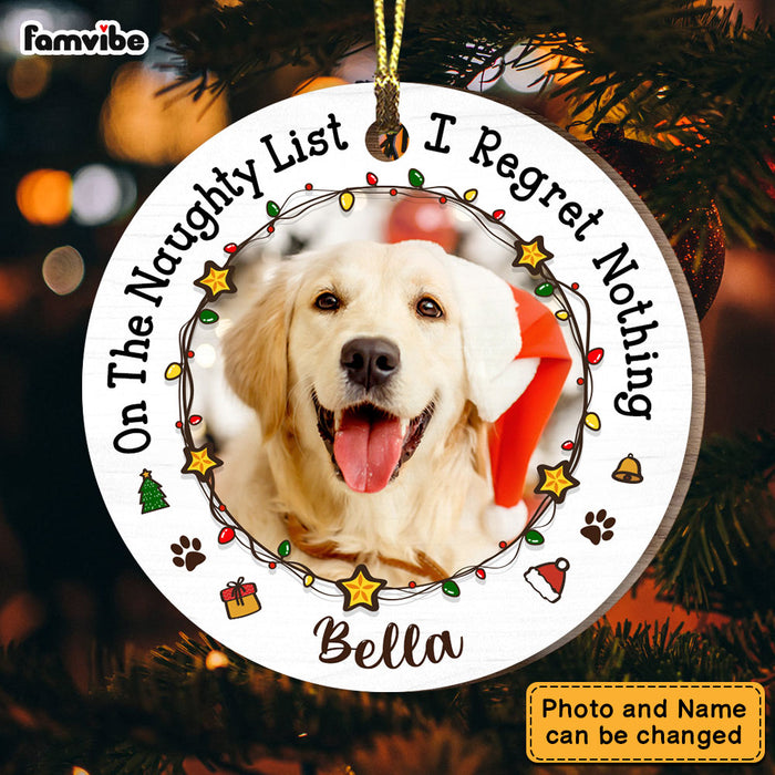 Personalized Gift For Dog Lovers On The Naughty List Upload Photo Circle Ornament 28661 1