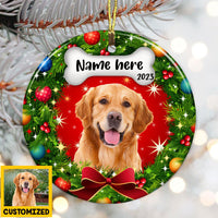 Personalized Dog Photo Christmas Wreath Circle Ornament NB123 81O36 thumb 1