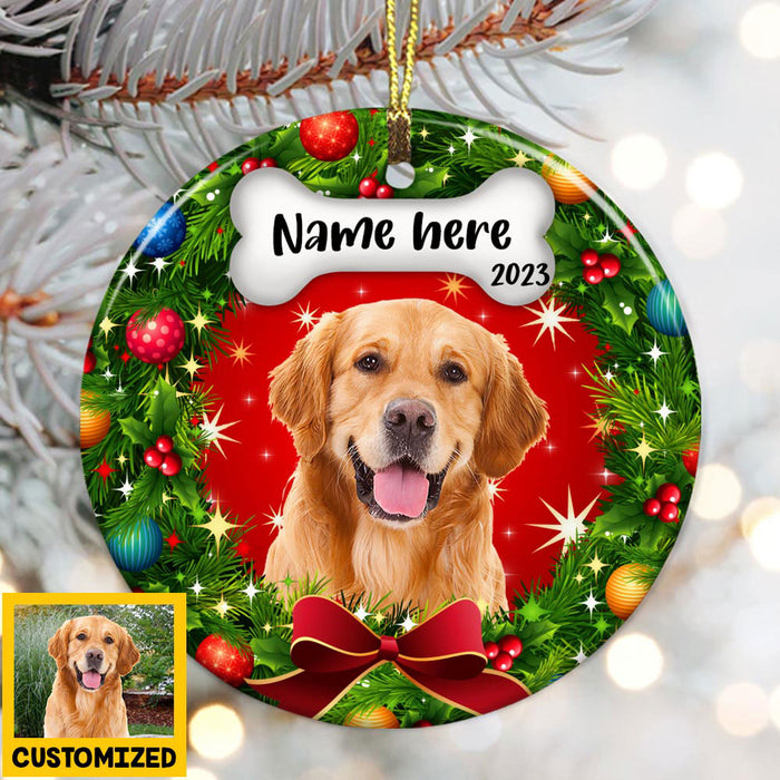 Personalized Dog Photo Christmas Wreath Circle Ornament NB123 81O36 1