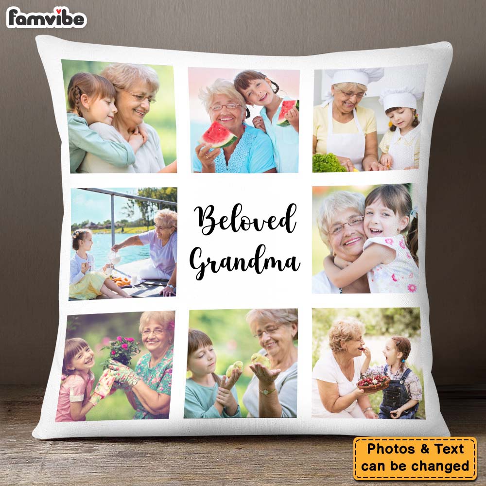 Personalized Gift For Grandma Upload Photo Grid Gallery And Custom Text Pillow 28457
